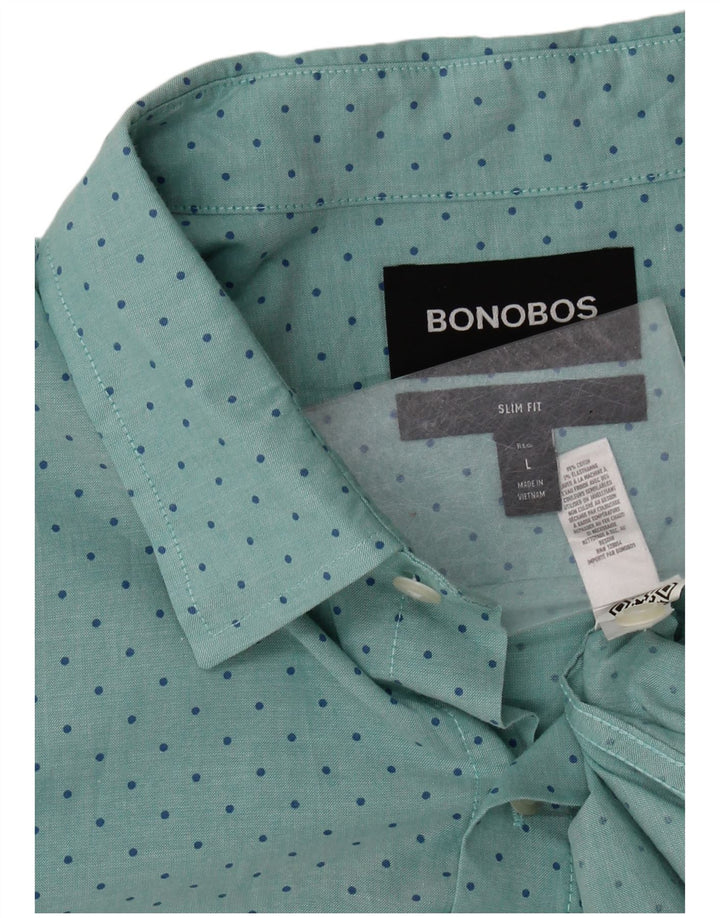 BONOBOS Camicia da uomo slim fit a maniche corte grande cotone blu a pois