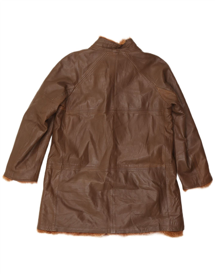 Giacca in pelle vintage da donna UK 12 Marrone medio