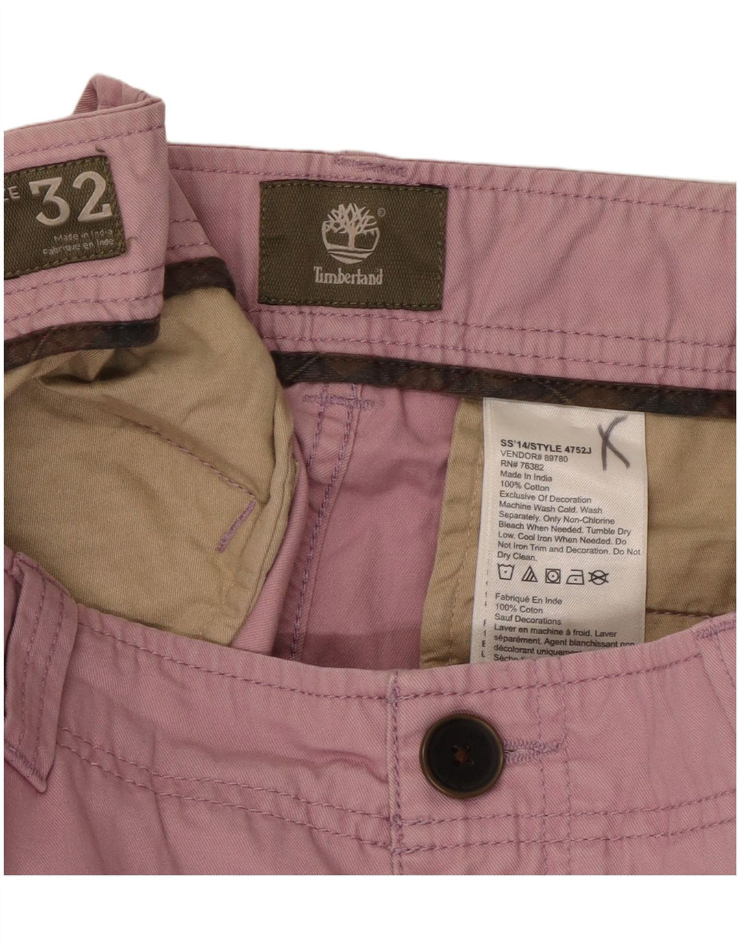 Pantaloncini chino da uomo Timberland W32 cotone rosa medio