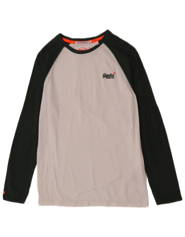 Top da uomo Superdry a maniche lunghe in cotone color block bianco piccolo