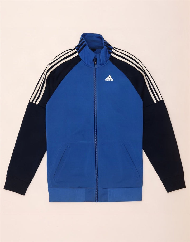 Giacca da ginnastica da uomo Adidas, giacca grande, in poliestere color block blu