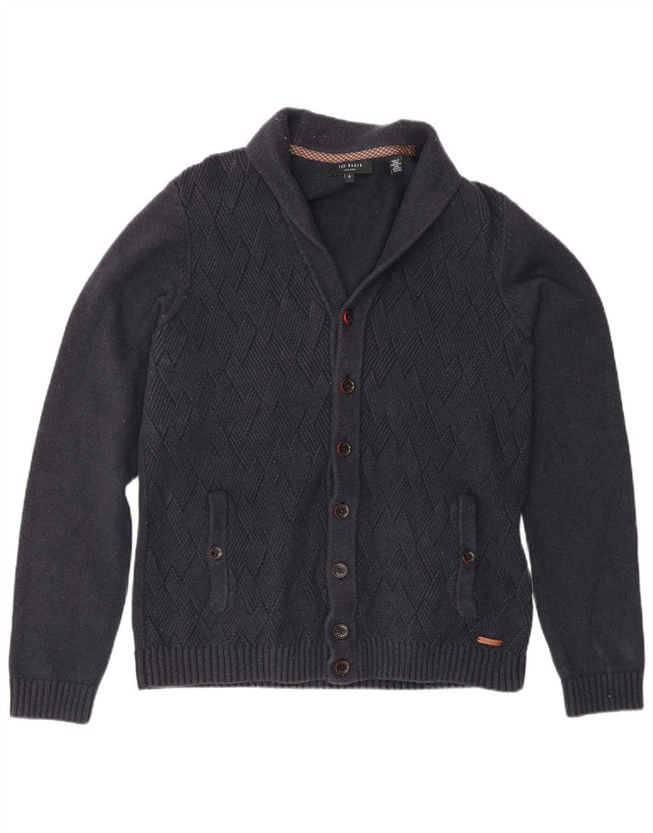 Maglione cardigan da uomo Ted Baker taglia 4 grande cotone blu navy