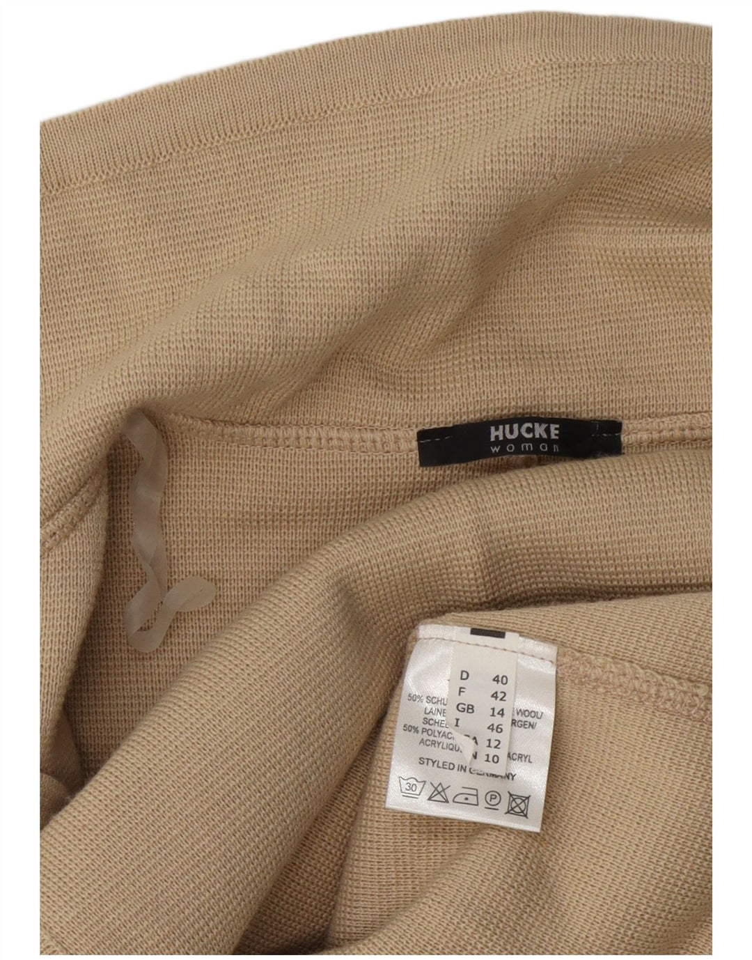 Giacca blazer da donna in maglia a 2 bottoni Hucke UK 14 grande in lana beige
