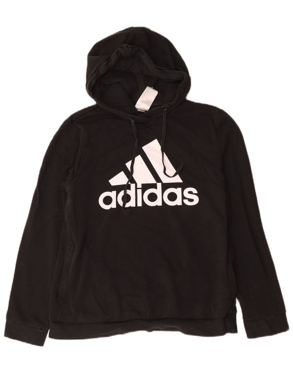 Felpa con cappuccio grafica da donna Adidas UK 12/14 cotone nero medio