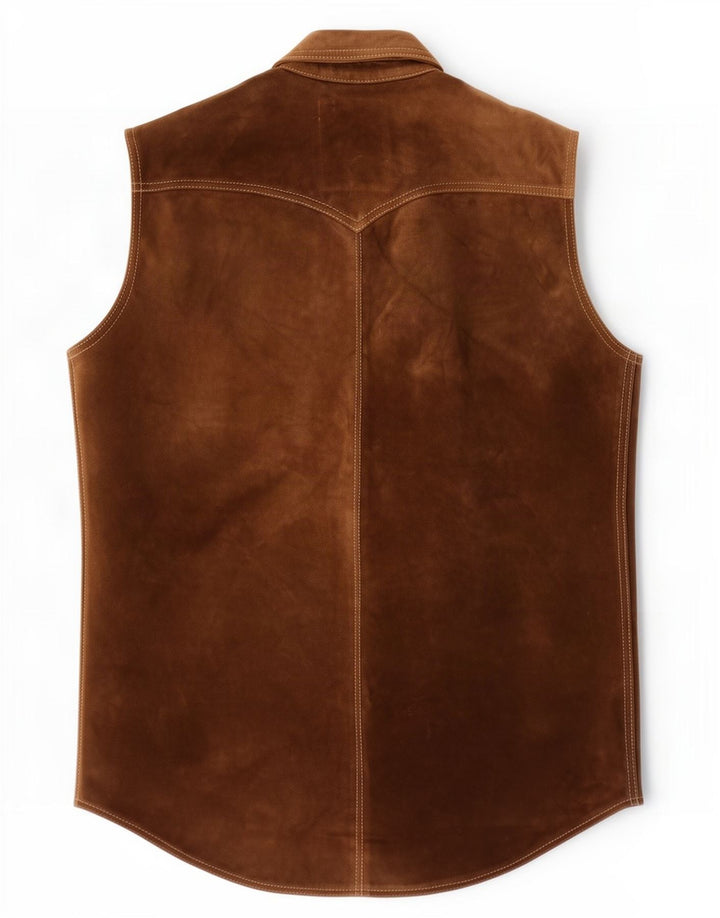 Gilet vintage da uomo in pelle scamosciata UK 36 piccolo marrone