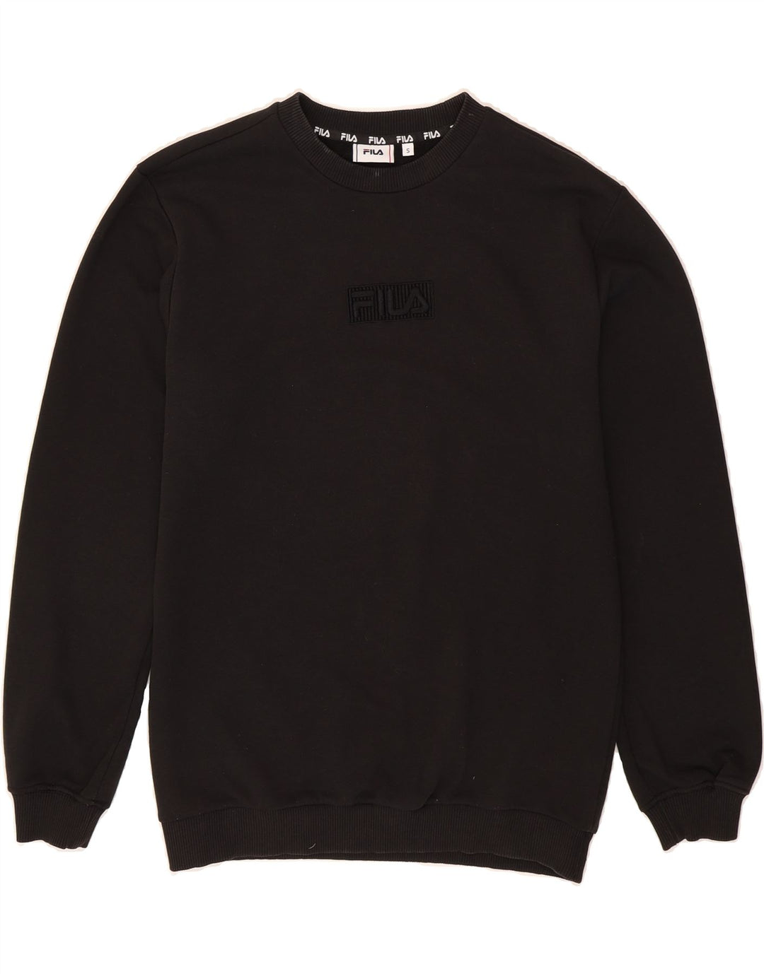 FILA Mens Graphic Sweatshirt Jumper Small Black Cotton Vintage Fila and Second-Hand Fila from Messina Hembry 