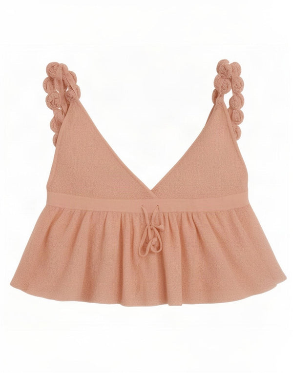 Top corto senza maniche in maglia da donna Zara UK 12 rosa medio floreale