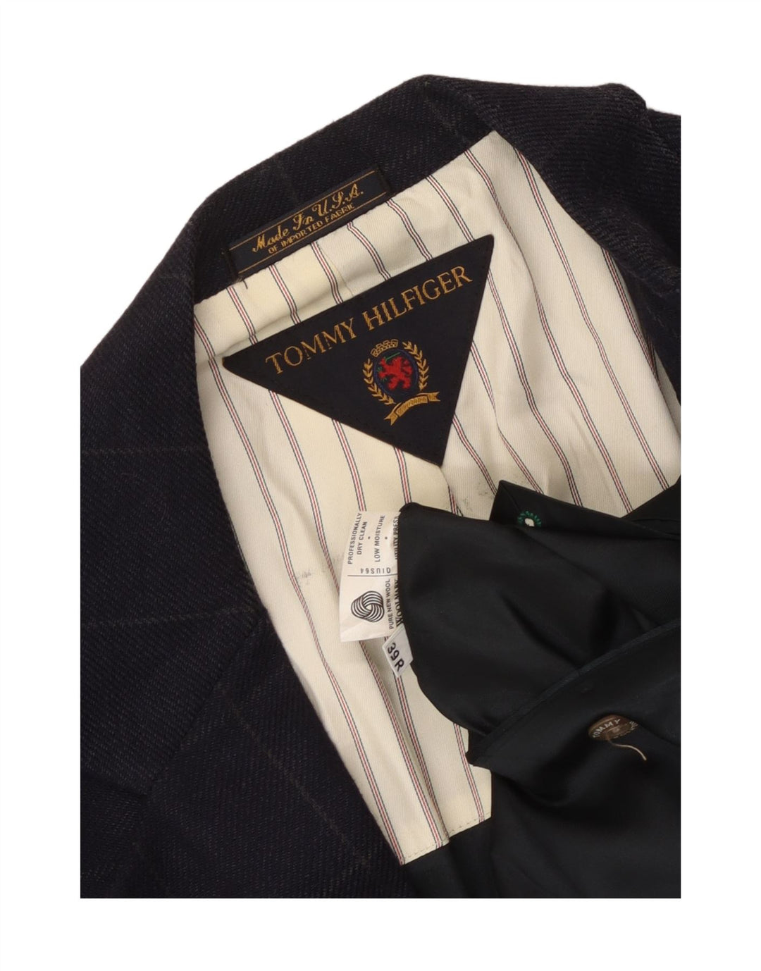 Giacca blazer a 2 bottoni da uomo Tommy Hilfiger UK 39 medio blu navy a quadri