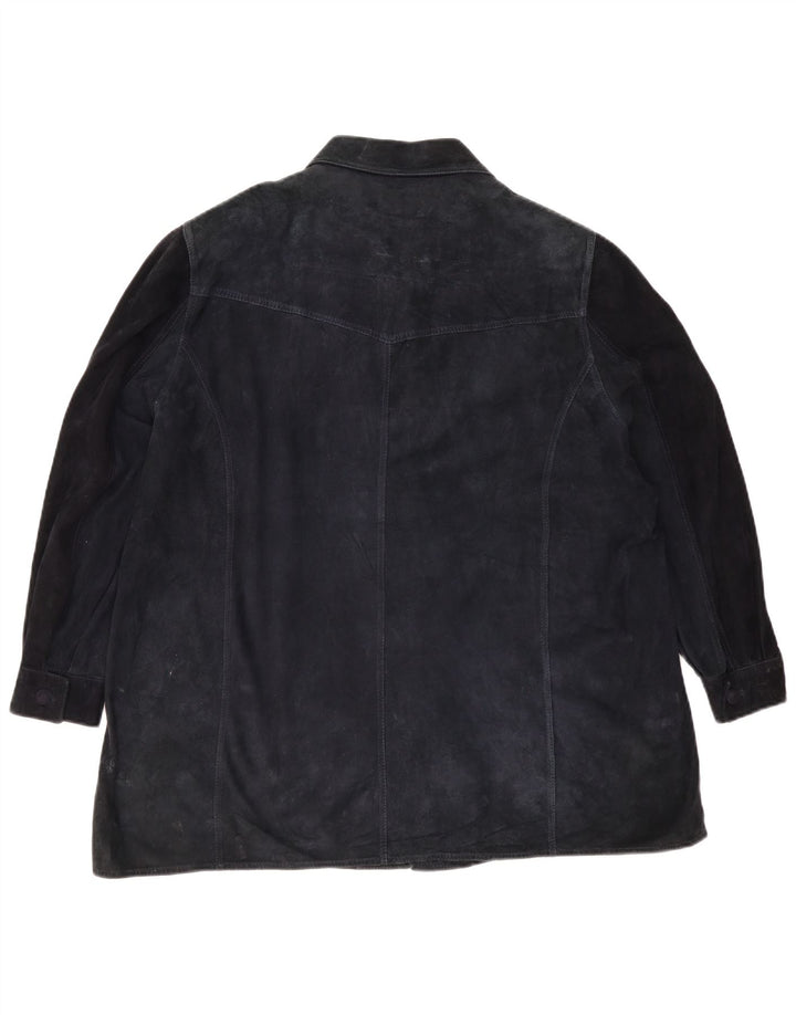 Giacca vintage in pelle scamosciata da donna UK 18 XL Blu navy