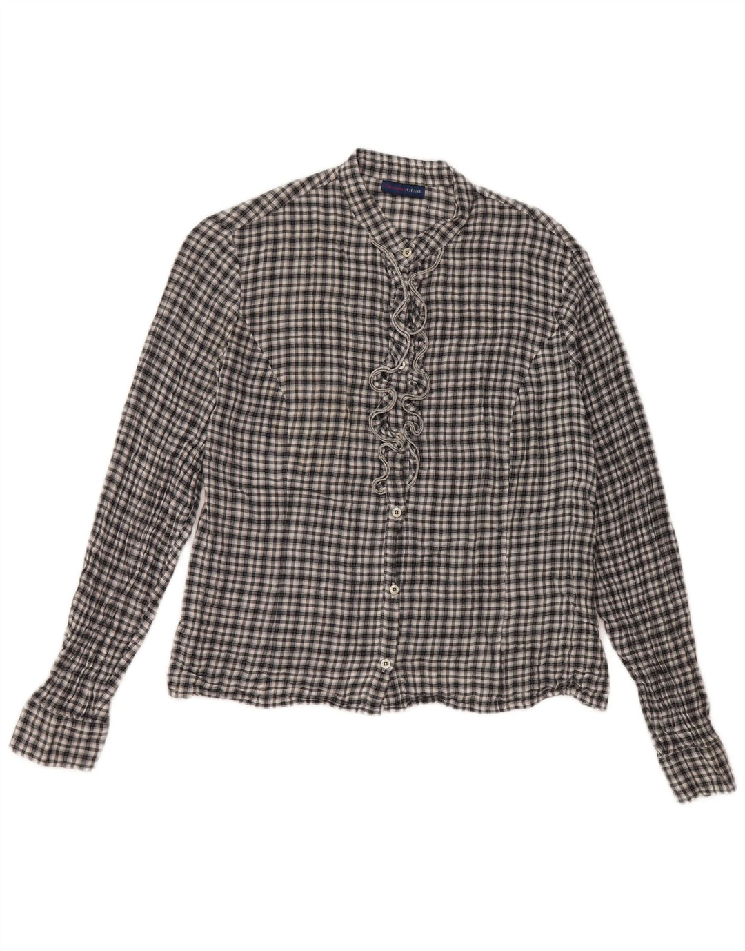 Camicia da donna Trussardi Jeans con volant sul davanti UK 14 Cotone a quadri neri grandi