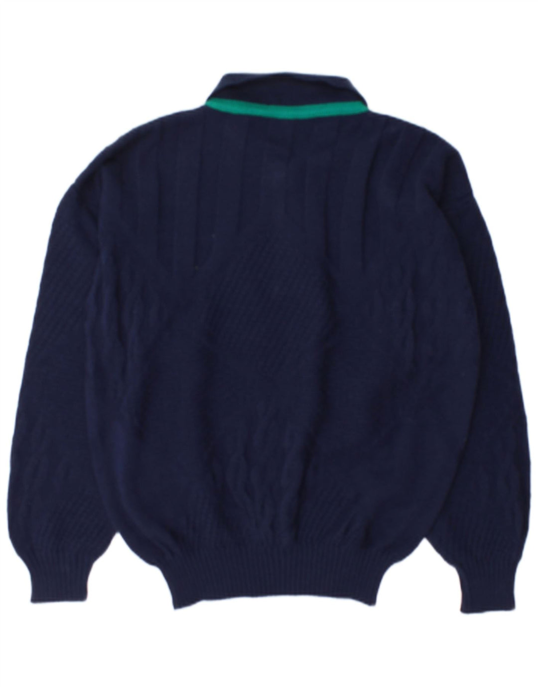 Maglione vintage da uomo con collo a polo, grande, in lana blu navy