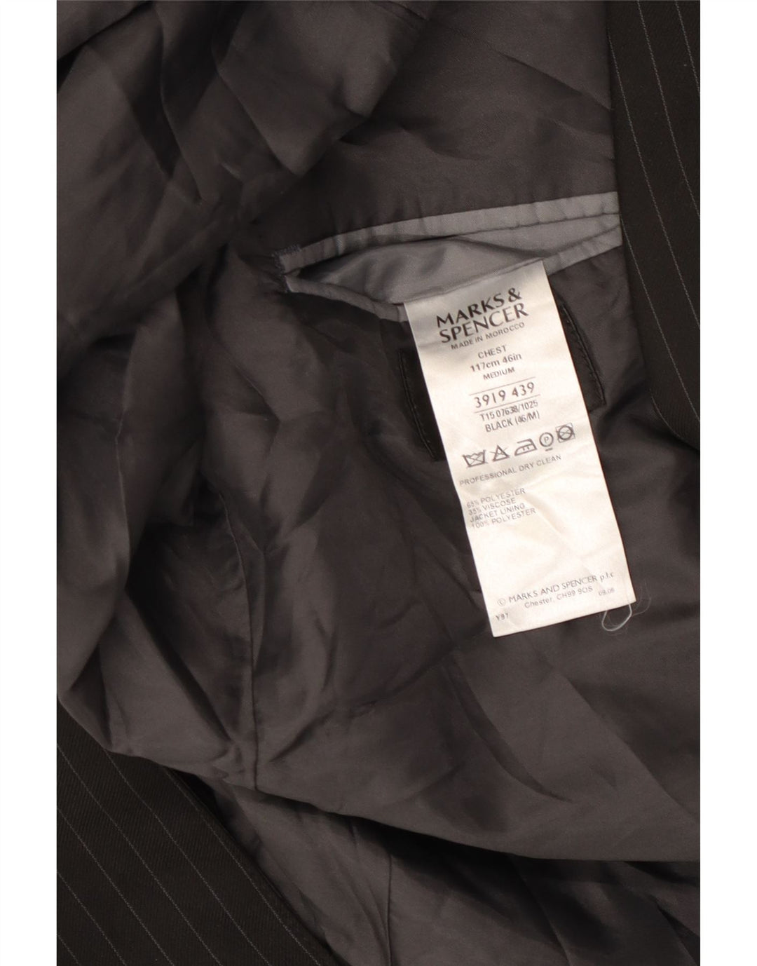 MARKS & SPENCER Giacca blazer da uomo a 2 bottoni UK 46 3XL Gessato nero