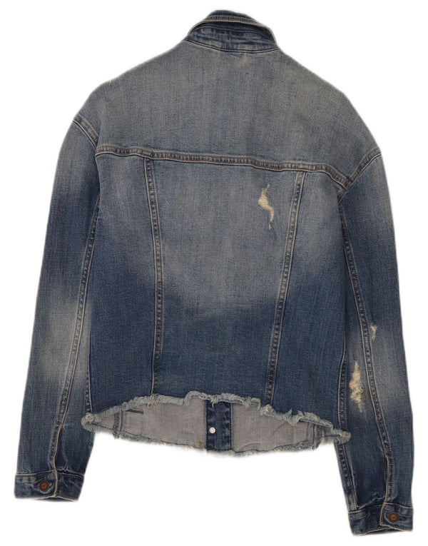 Giacca in denim invecchiato Hollister da donna UK 6 XS blu cotone