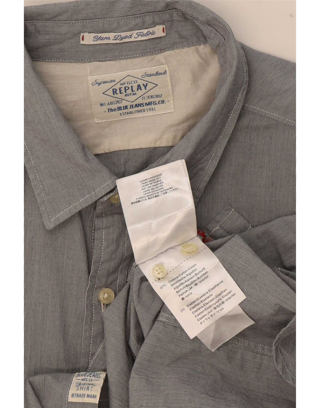 Camicia Uomo Replay Cotone Gessato Grigio Medio