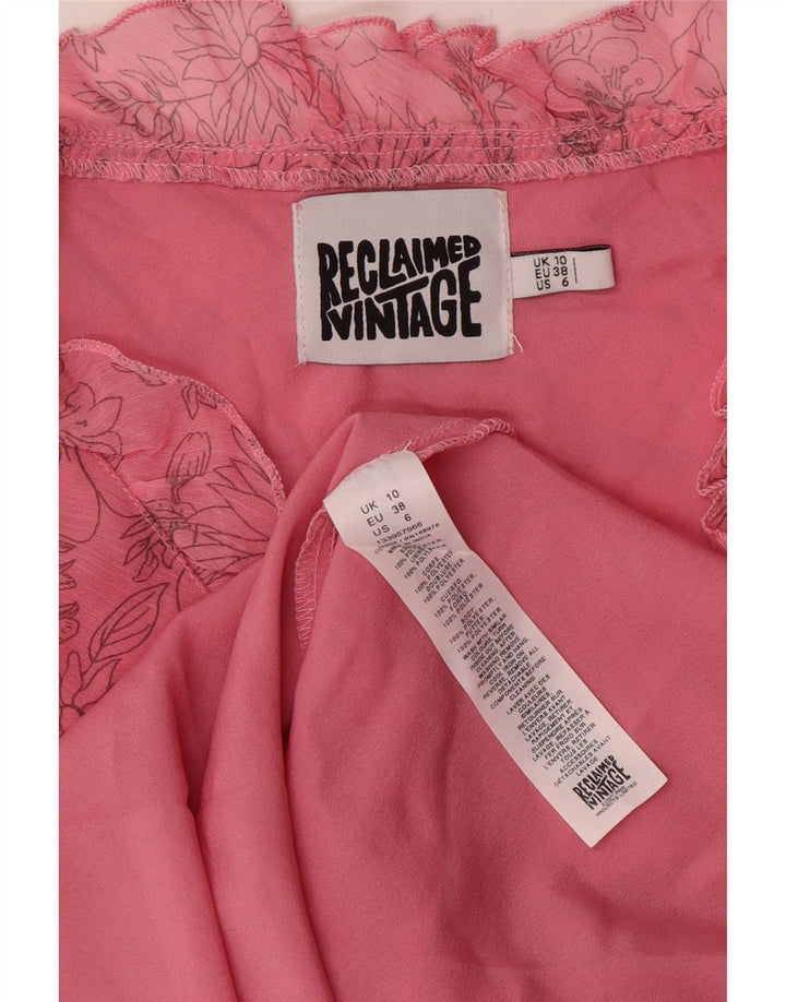 Abito a trapezio senza maniche da donna vintage UK 10 Piccolo poliestere floreale rosa