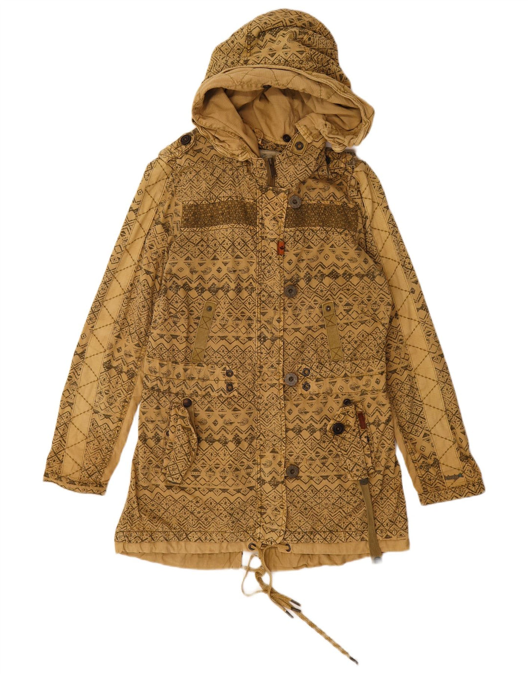 Giacca parka con cappuccio da donna KHUJO UK 16 grande cotone geometrico beige
