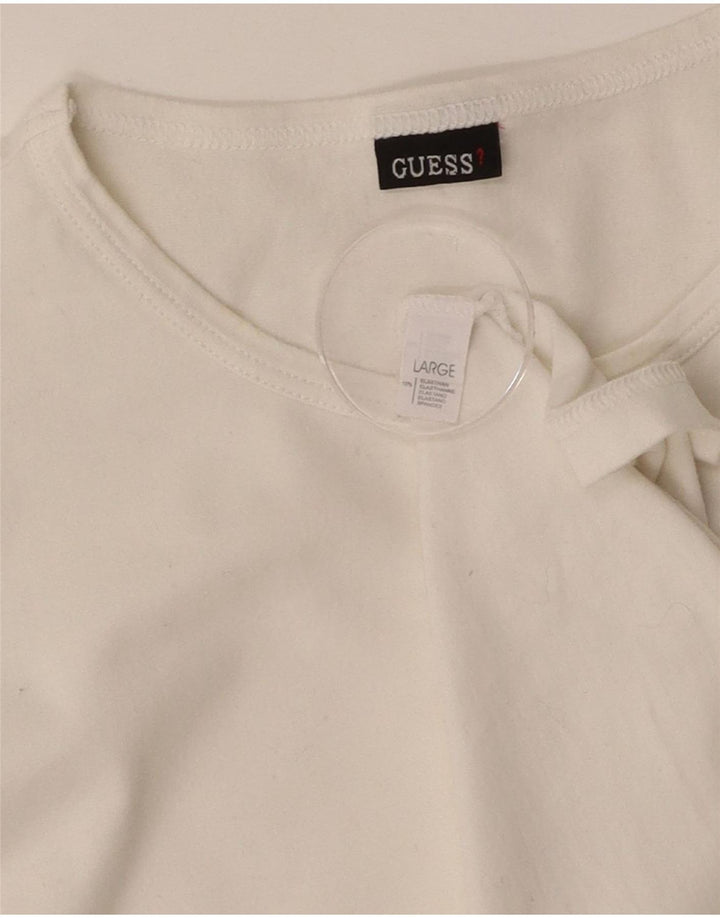 GUESS Womens Top Long Sleeve UK 14 Large White Cotton