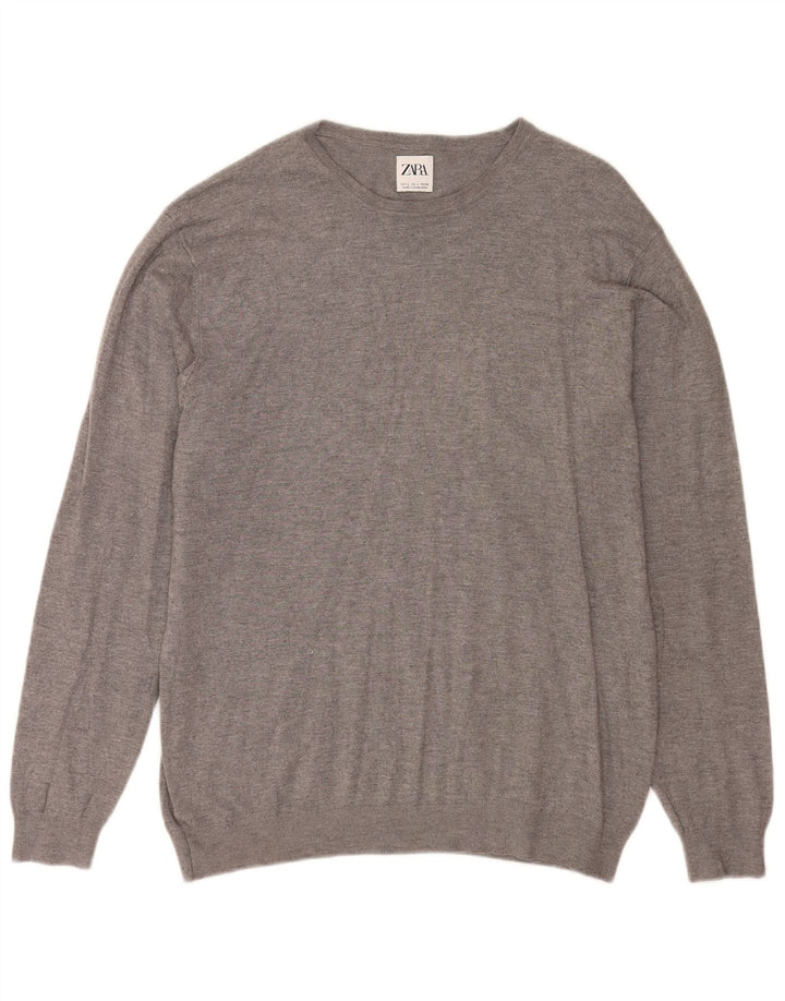Maglione Zara da uomo girocollo grande in viscosa grigia