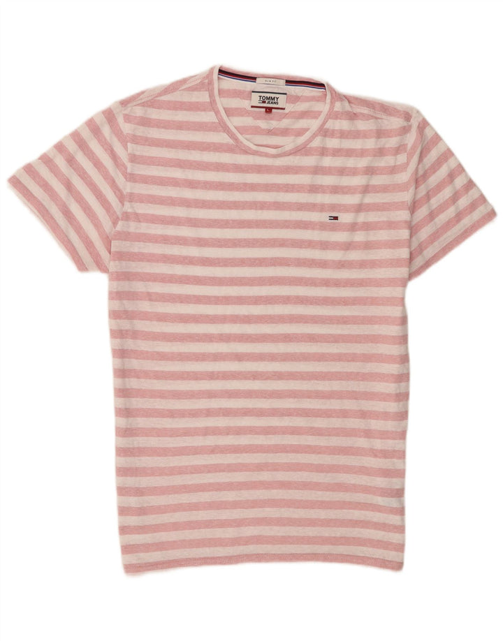 T-shirt da uomo Tommy Hilfiger Top grande poliestere a righe rosa