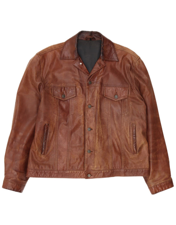 Angelo Litrico Giacca da uomo in pelle bomber di C&A UK 42 XL Marrone