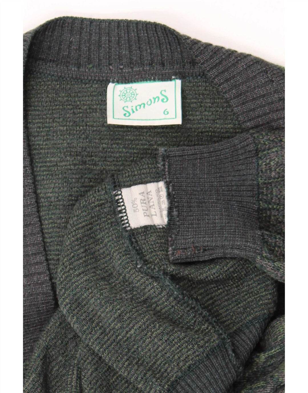Maglione cardigan da uomo vintage in lana geometrica verde grande