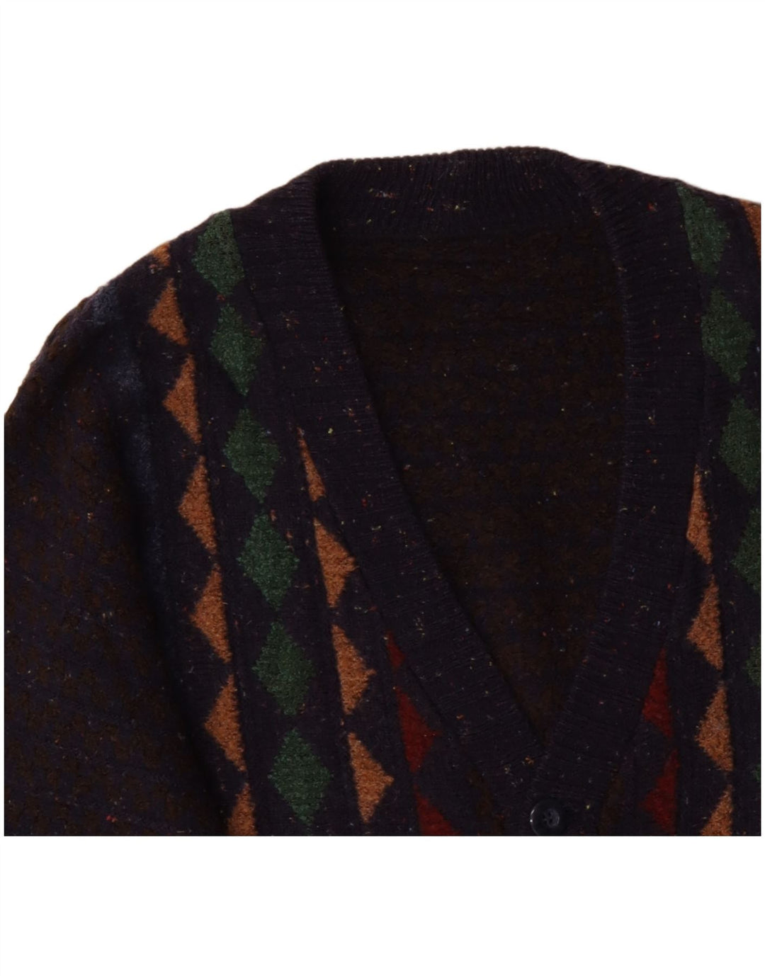 Maglione cardigan da uomo VINTAGE grande lana merino argyle/diamante blu navy