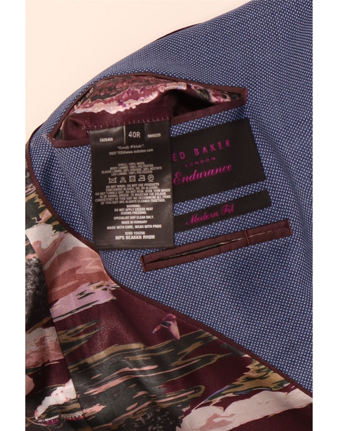 TED BAKER Giacca blazer da uomo a 2 bottoni vestibilità moderna UK 40 grande blu maculato