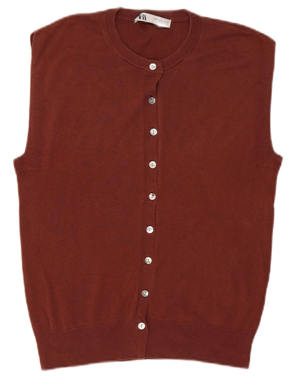 Maglione cardigan senza maniche da donna Zara UK 10 piccolo in seta marrone