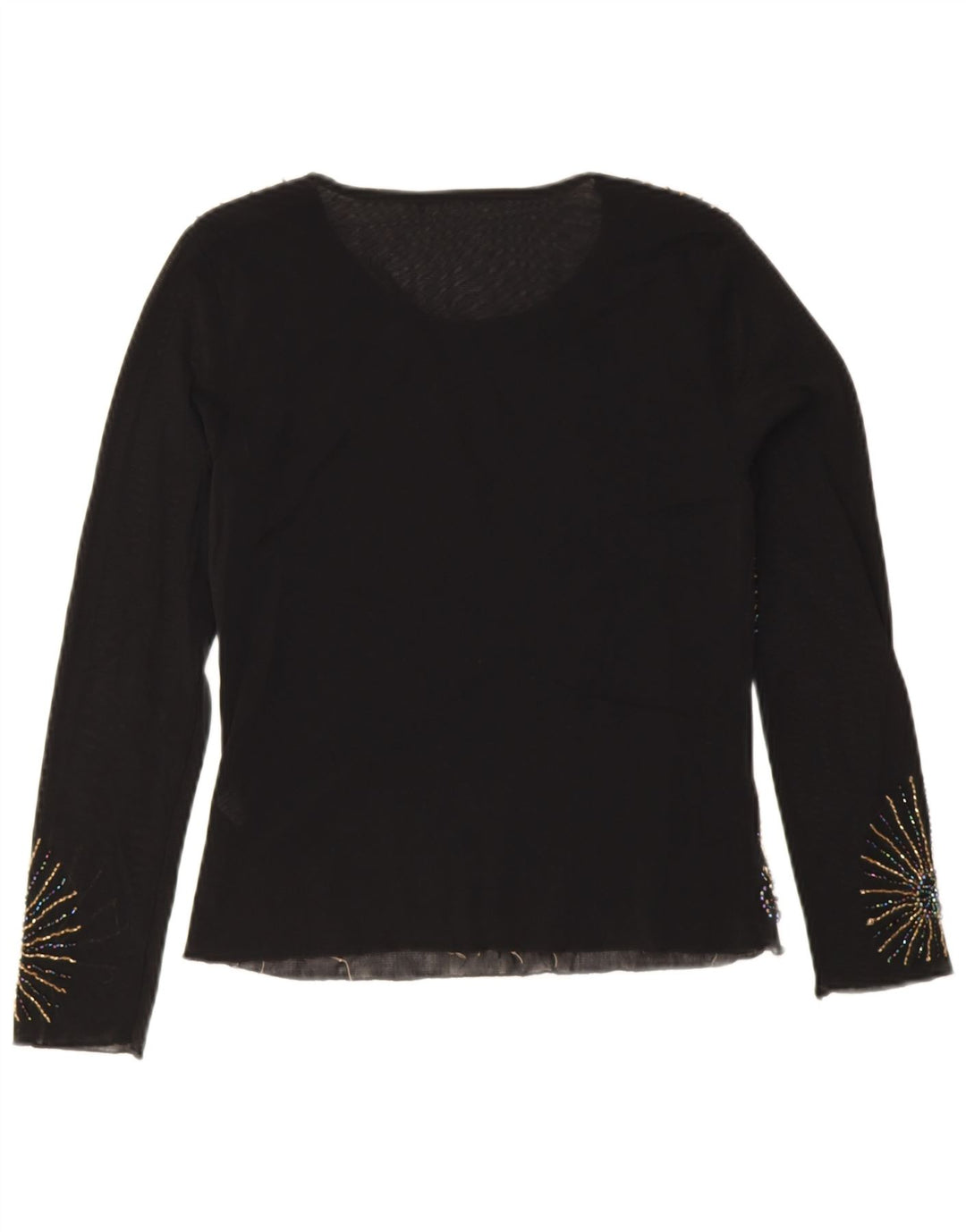 Top da donna vintage a maniche lunghe UK 10 piccolo viscosa floreale nera