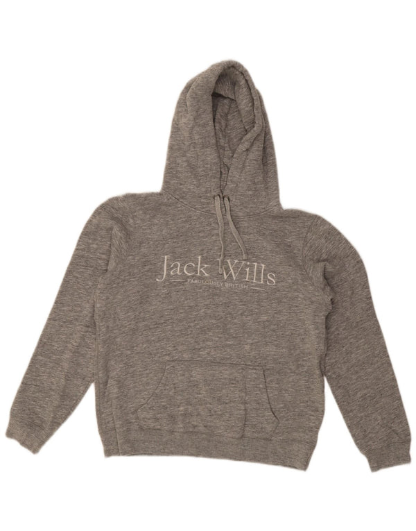 Maglione con cappuccio grafico da donna Jack Wills UK 12 Cotone screziato grigio medio