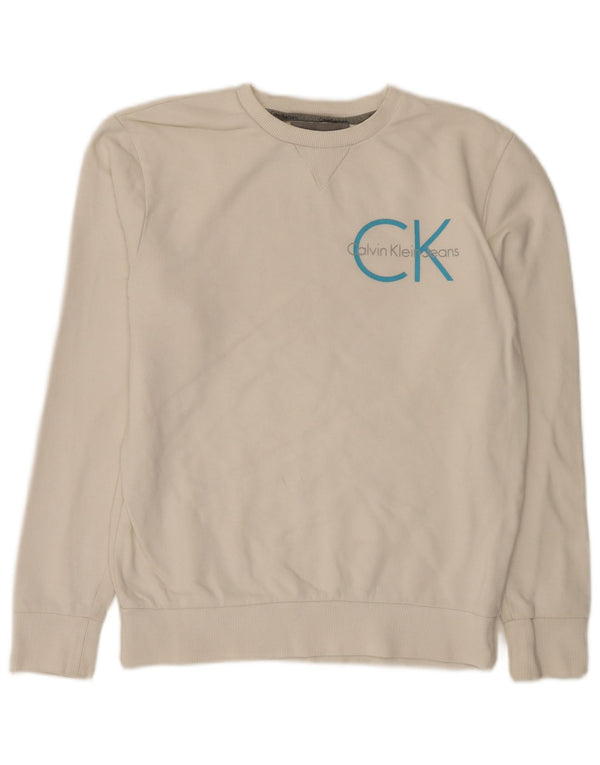 Calvin Klein Jeans Felpa grafica da uomo Maglione piccolo cotone bianco