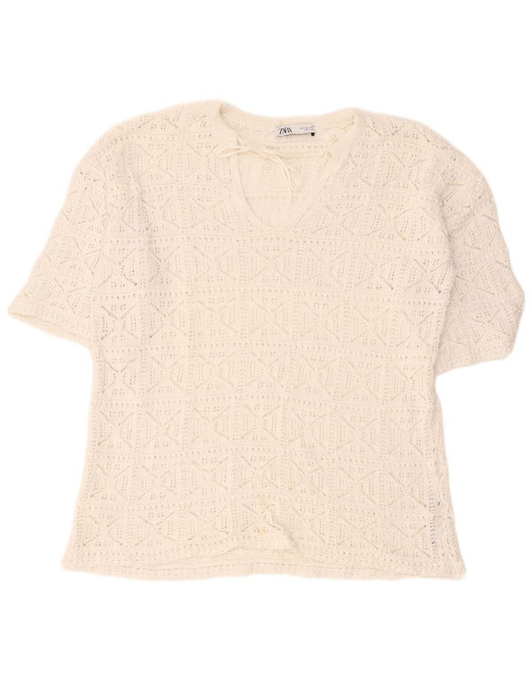 Blusa oversize all'uncinetto da donna Zara Top UK 10 piccola in cotone bianco
