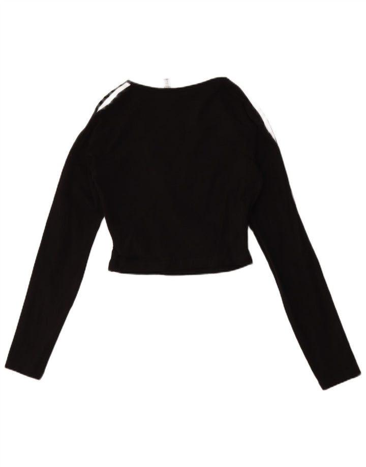 Adidas Donna Crop Top Manica Lunga UK 12 Medio Nero Cotone