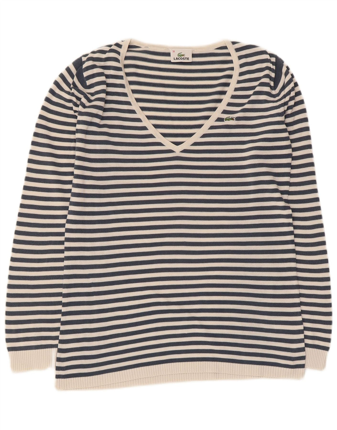 Maglione maglione da donna con scollo a V Lacoste taglia 38 medio a righe blu navy