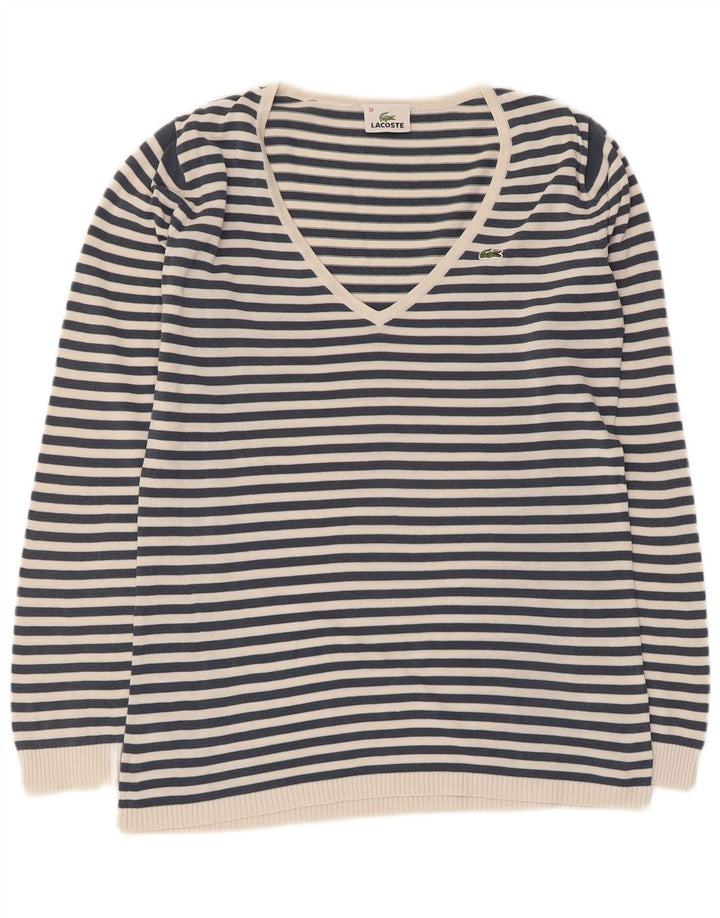 Maglione maglione da donna con scollo a V Lacoste taglia 38 medio a righe blu navy