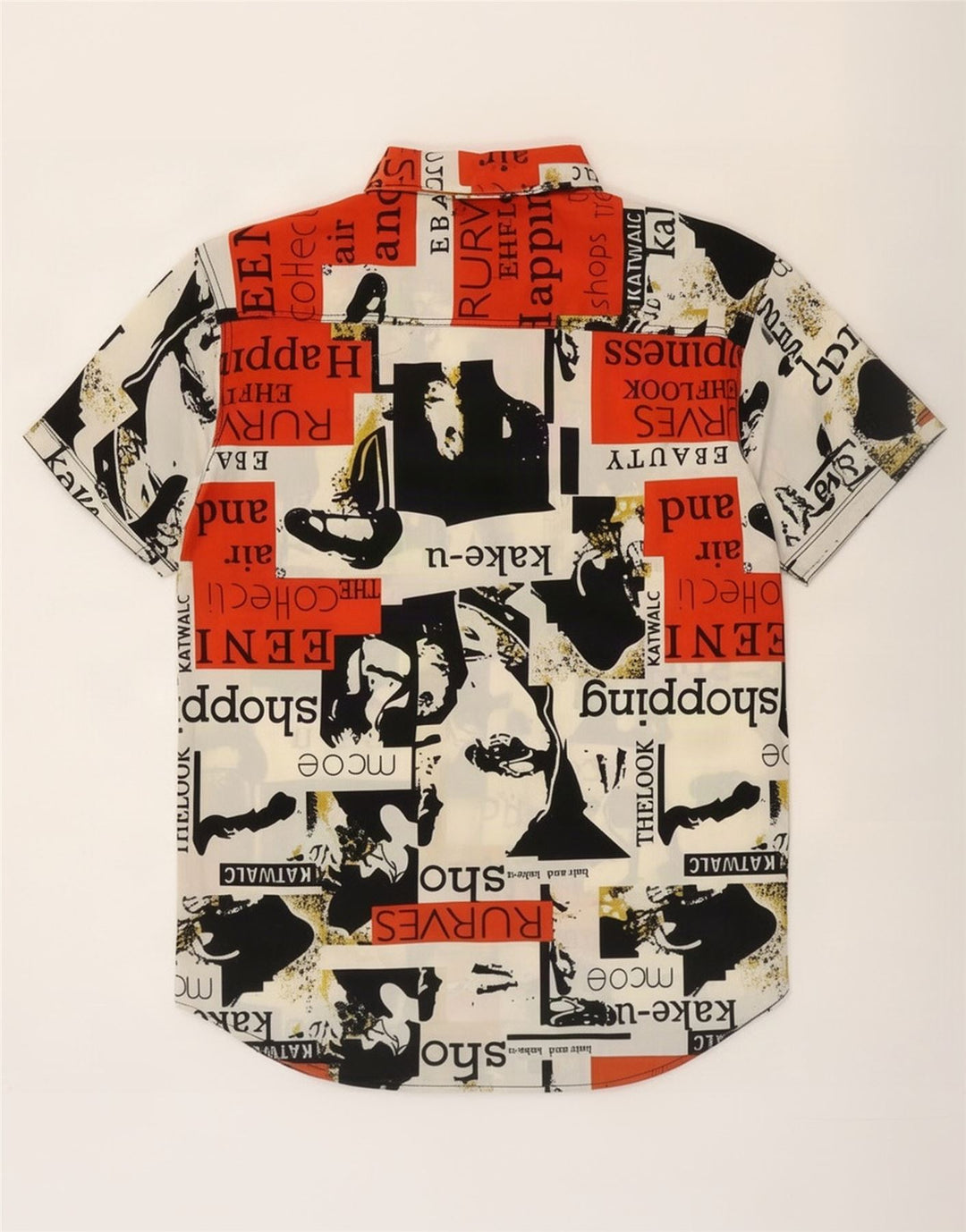 Camicia a maniche corte grafica vintage da uomo grande patchwork multicolore