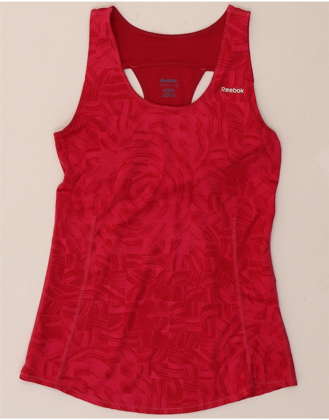REEBOK Womens Vest Top UK 12 Medium Red Geometric Polyester Vintage Reebok and Second-Hand Reebok from Messina Hembry 