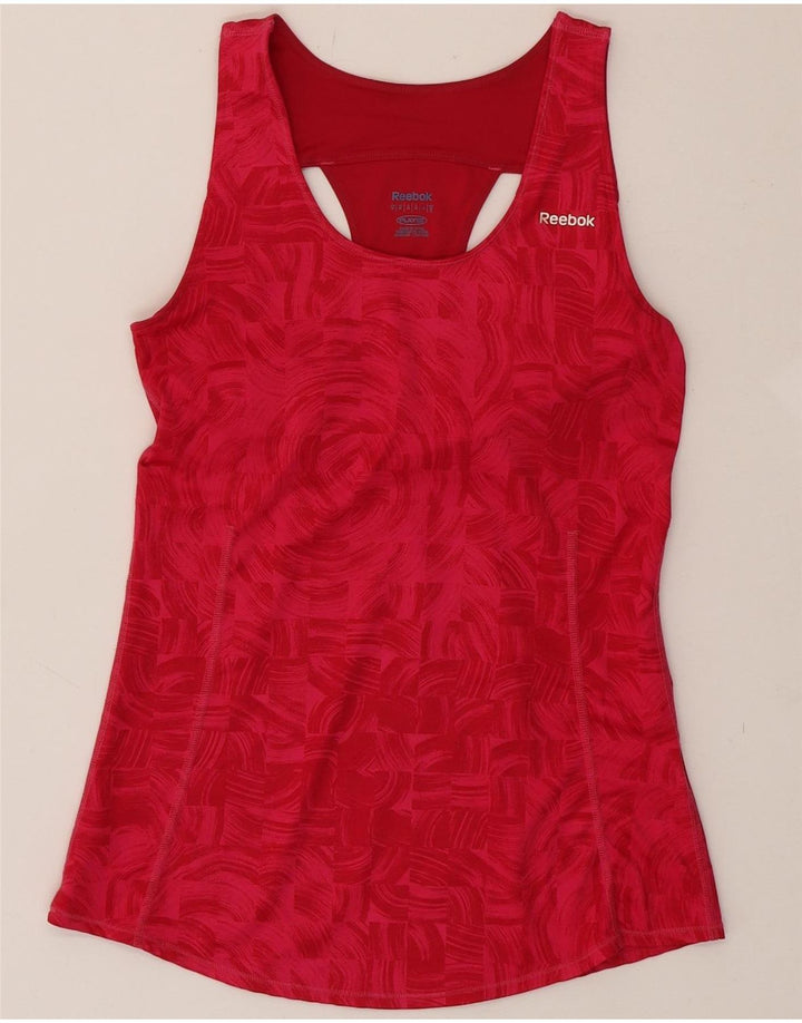 REEBOK Womens Vest Top UK 12 Medium Red Geometric Polyester Vintage Reebok and Second-Hand Reebok from Messina Hembry 