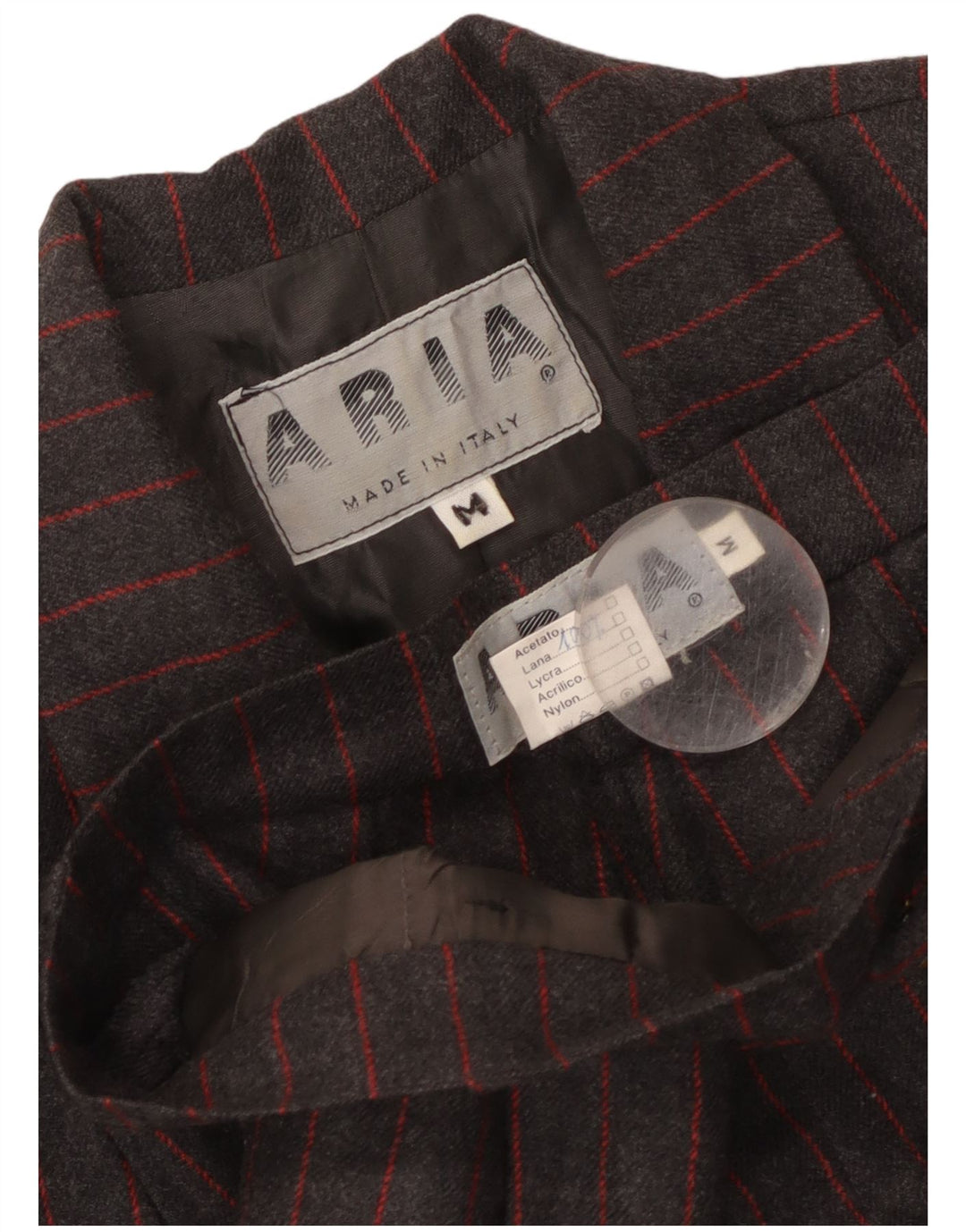 Set da 2 pezzi doppio petto da donna Aria UK 14 medio W26 lana a righe grigie