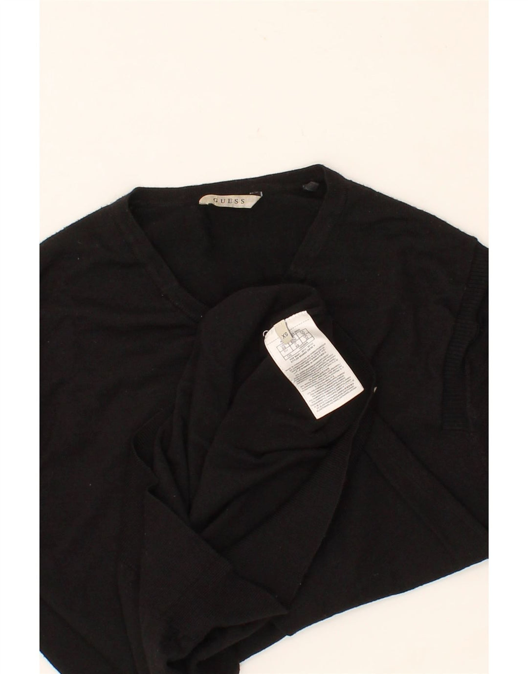 GUESS Mens V-Neck Jumper Sweater XS Black Acrylic Vintage Guess and Second-Hand Guess from Messina Hembry 