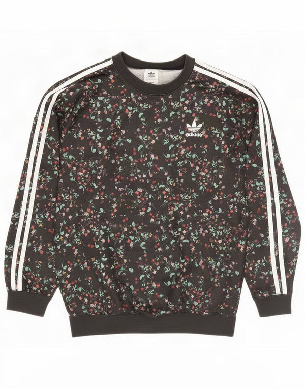 Adidas Donna Felpa Maglione UK 12 Medium Nero Floreale Poliestere