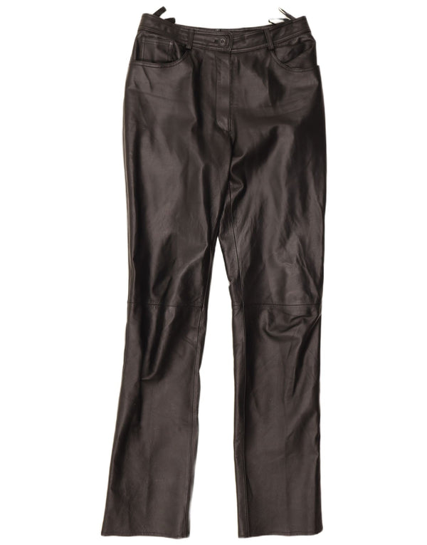 Pantaloni dritti in pelle da donna vintage UK 12 medi W28 L33 neri