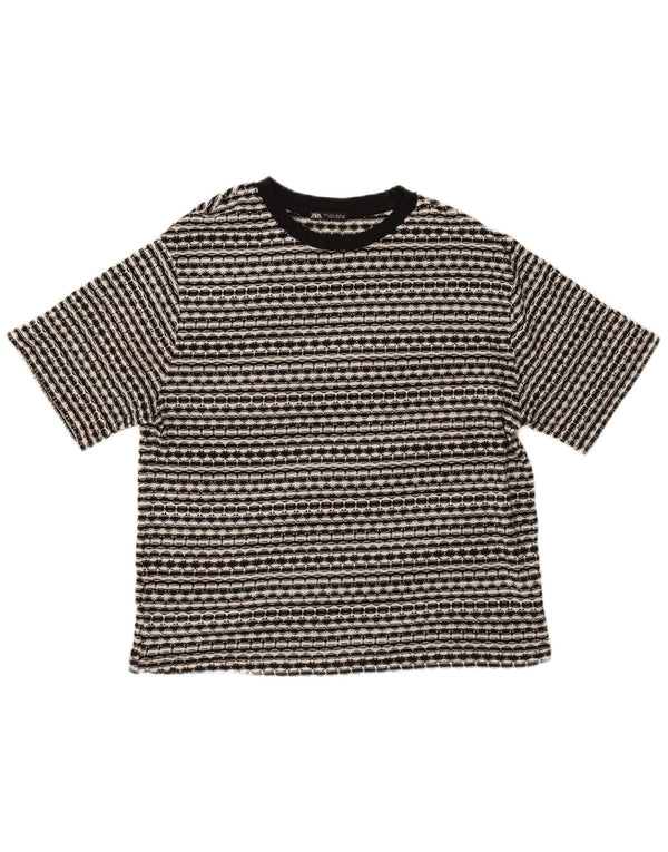 Maglione Zara da uomo a maniche corte con scollo a barca UK 16 Large Black Striped