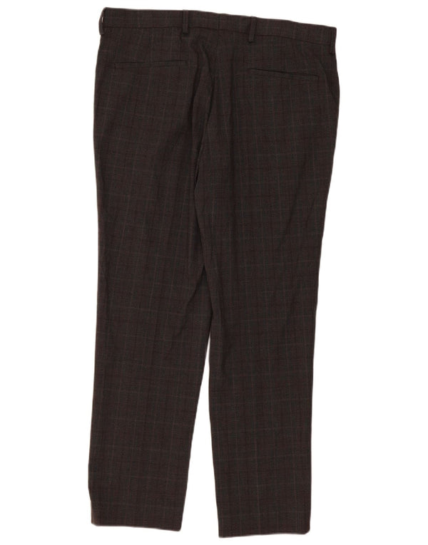 Pantaloni chino slim da uomo Marks & Spencer W36 L31 poliestere a quadri marroni