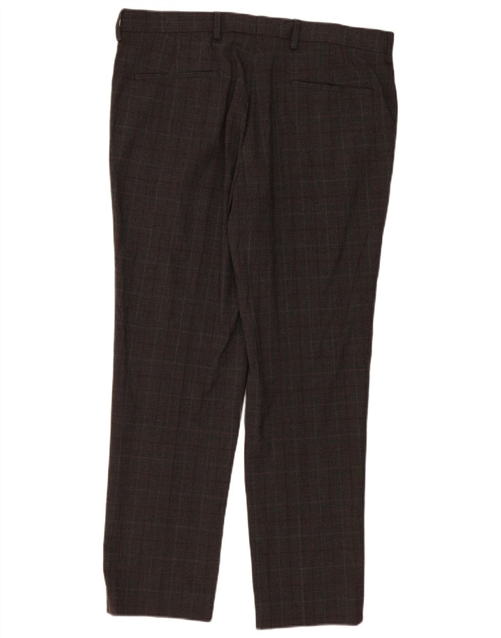 Pantaloni chino slim da uomo Marks & Spencer W36 L31 poliestere a quadri marroni