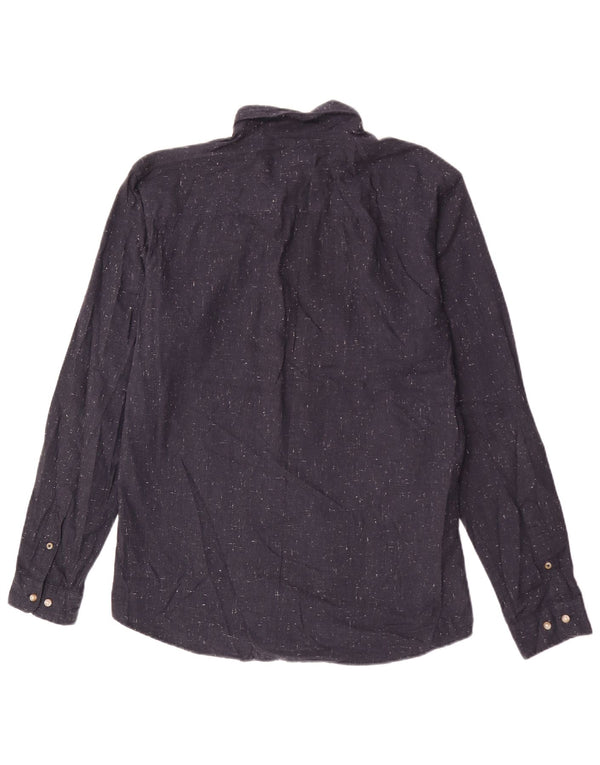Jack & Jones Mens Shirt Medium Navy Blue Flecked Cotton