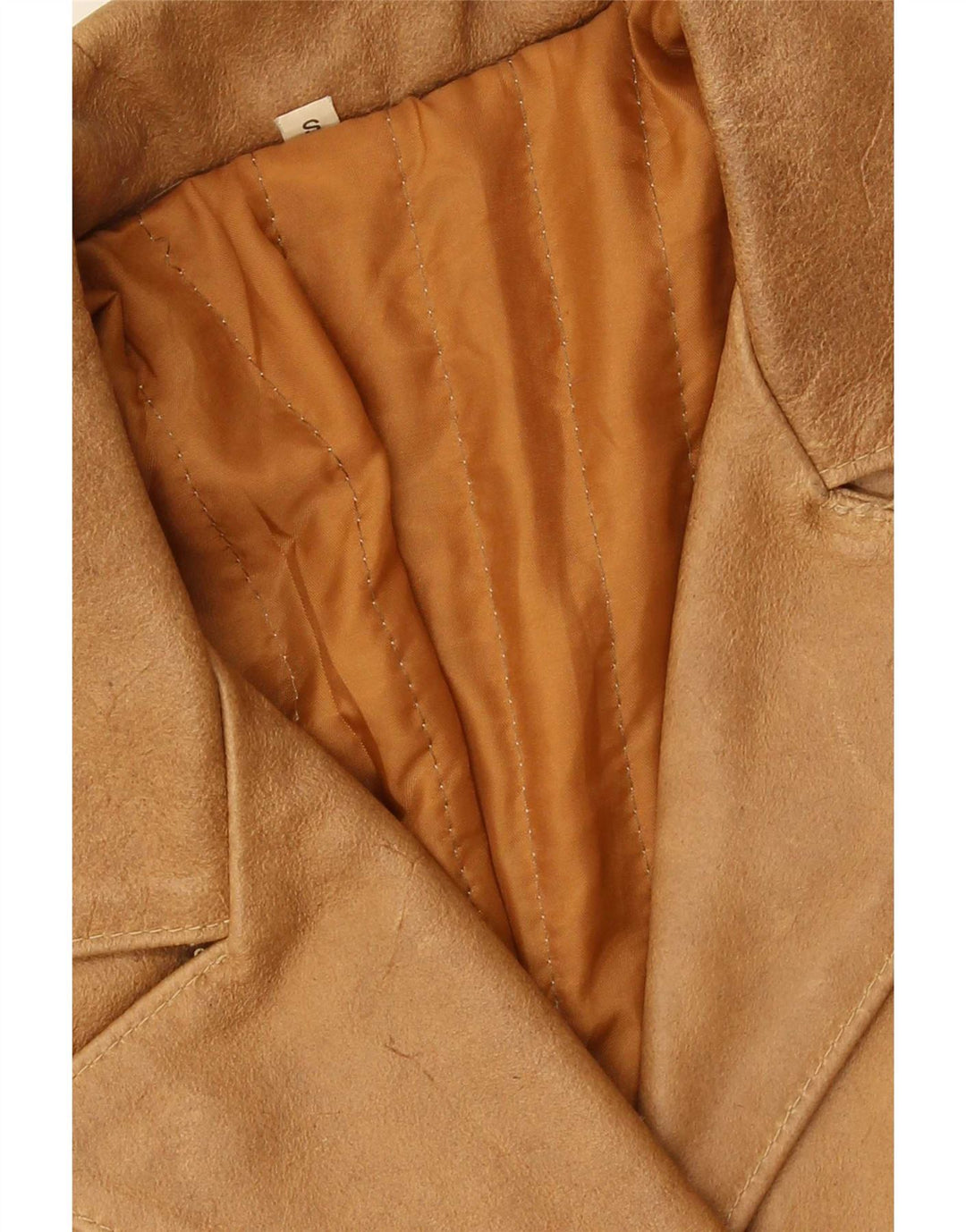 Cappotto in pelle vintage da donna UK 10 piccolo beige