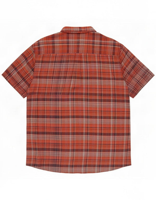Paul Costelloe Camicia da uomo a maniche corte vestibilità regolare XL Lino scozzese rosso