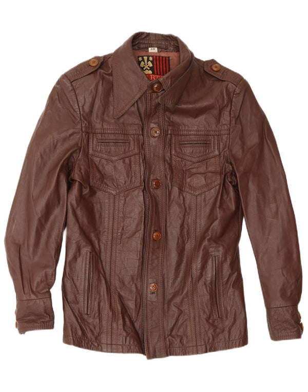 Giacca in pelle militare da uomo tartan IT 48 Pelle marrone medio