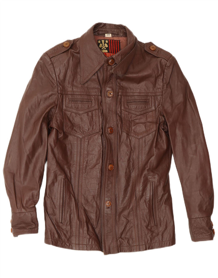 Giacca in pelle militare da uomo tartan IT 48 Pelle marrone medio